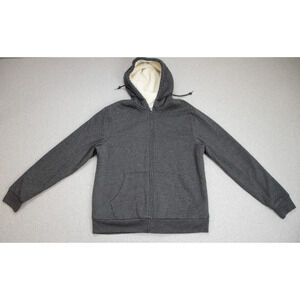 Old Navy Hoodie Mens Size M Gray Cotton Blend Sherpa Lining Full Zip